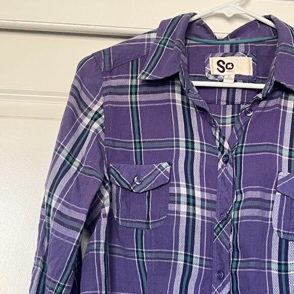 SO Purple Flannel Button Up Long Sleeve Roll Tab Shirt Size XL - Picture 3 of 10